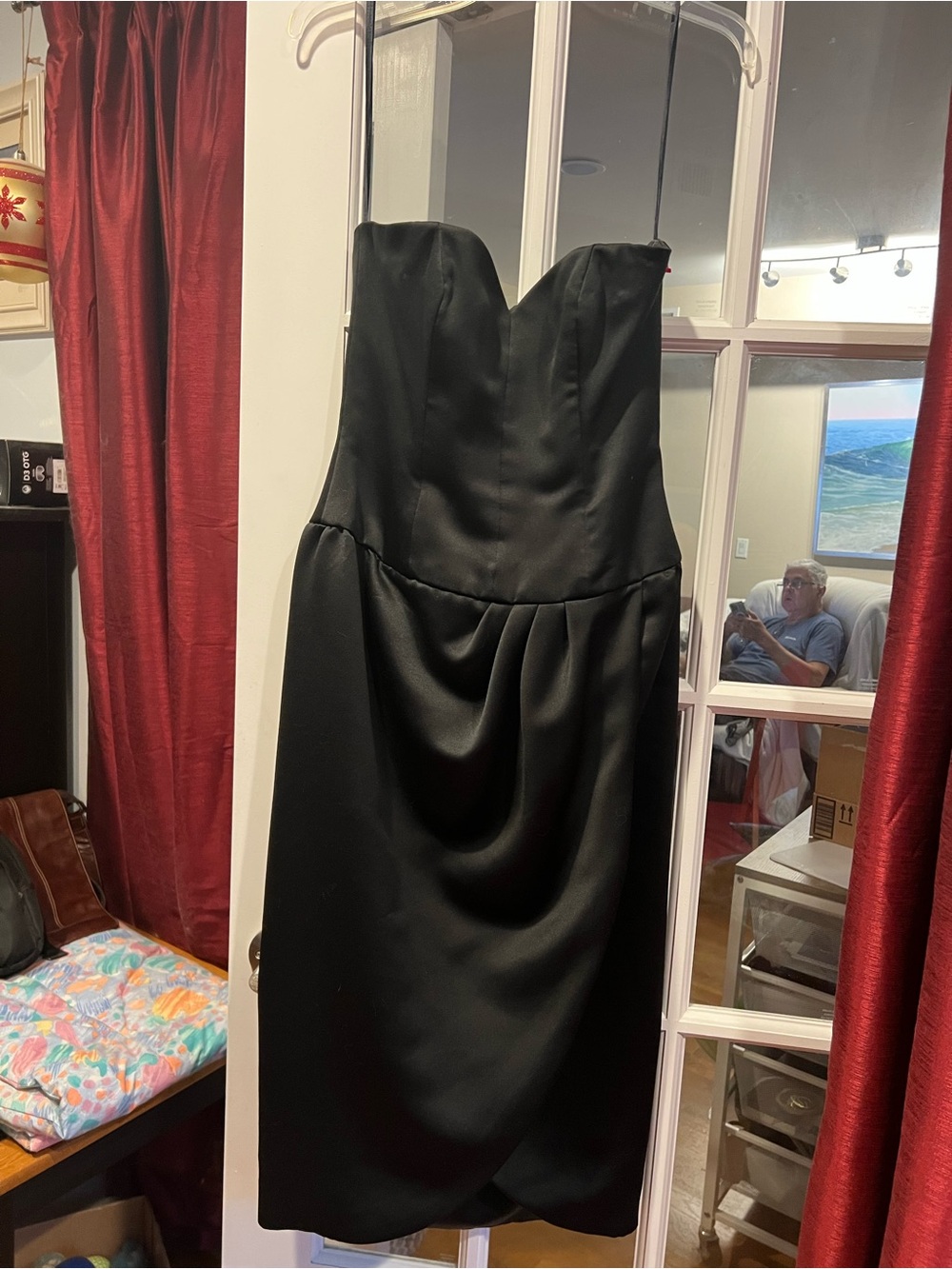 Victor Costa Black Strapless Satin Sheath Dress